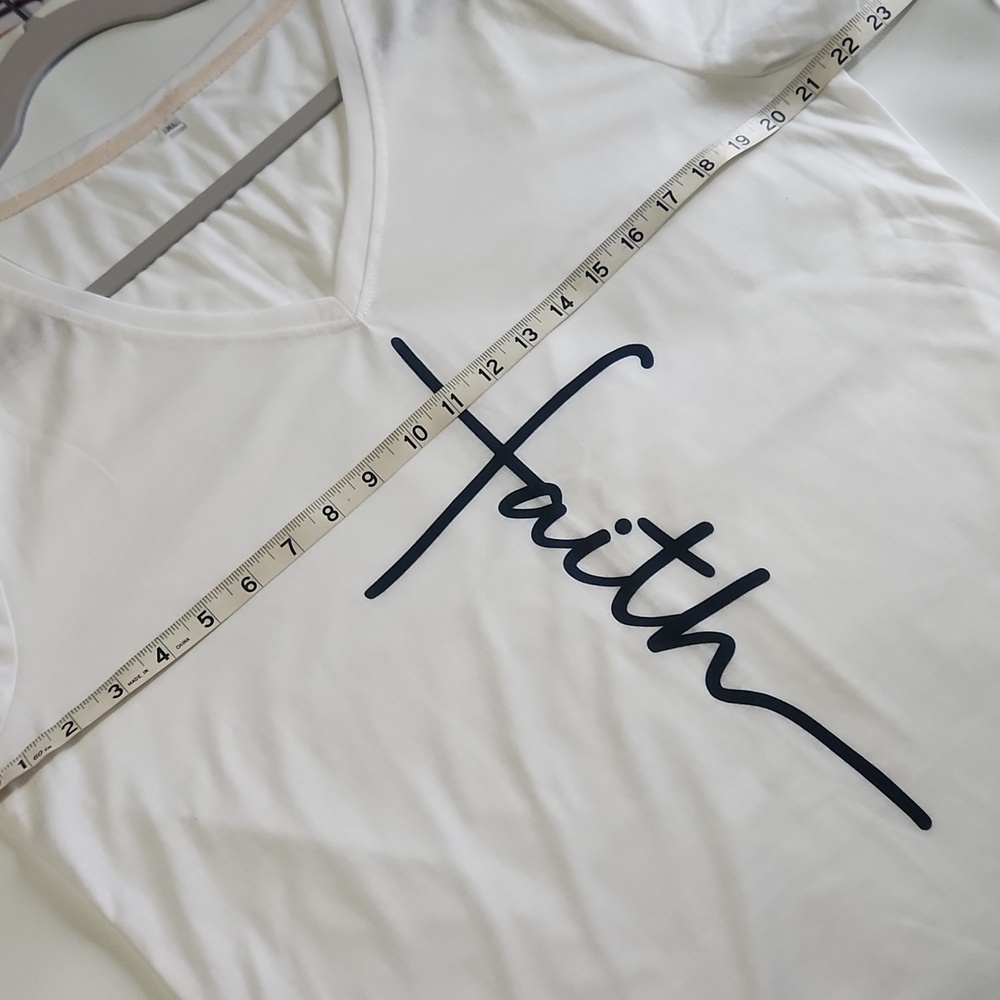 Women's White V-Neck Faith Tee Shirt - Picture 7 of 10